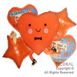 SET DE GLOBOS METALIZADO CORAZON 5 UNIDADES X 1